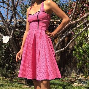 Vintage Reproduction Pinup, Pink with Black dots.